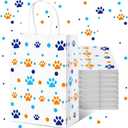 Kolldenn 16 Pcs Blue Cartoon Dog Paw Paper Bags with Handles Blue Orange Dog Birthday Party Favor Paw Treat Goodie Gift Bags for Cartoon Party Supplies, 8.3 x 5.9 x 3.1''