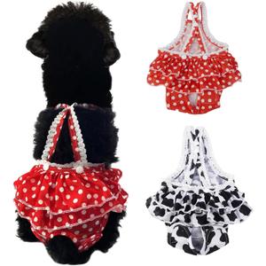 2 Pieces Washable Female Diapers with Suspender Comfort Reusable Doggy Diapers Reusable Puppy Sanitary Panties Dog Underwear Diaper for Small Girl Dogs in Period Heat (Red&Black,S)