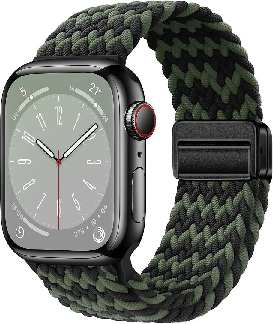 Nylon Sport Loop Watch Bands Compatible with Apple Watch Band Ultra 2 1 49mm 45mm 44mm 42mm 41mm 40mm 38mm, Soft Braided Woven Magnetic Clasp Strap for iWatch Series 10/9/8/7/6/5/4/3/SE,Women Men