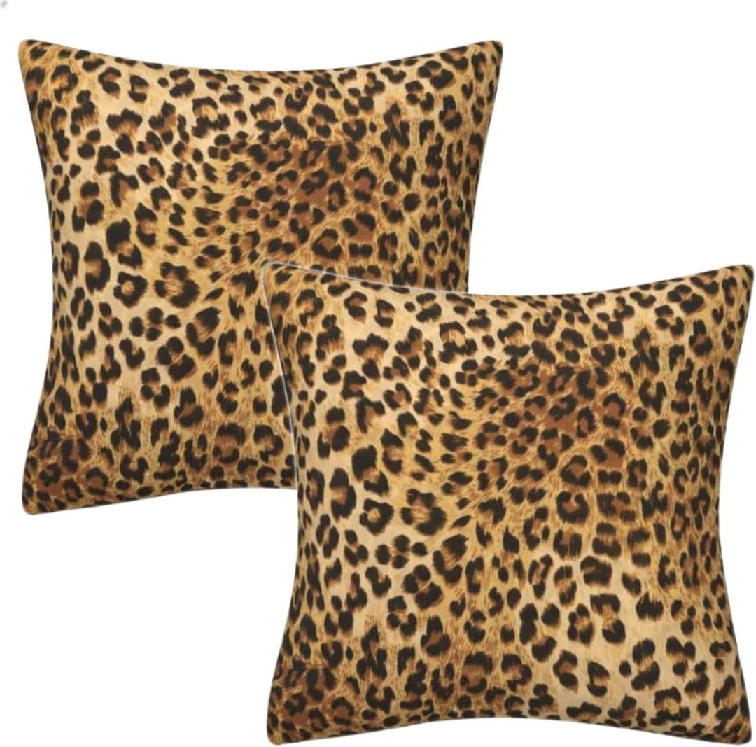Floral Throw Pillow Covers 18x18 Inch Set of 2, Vintage Chinoiserie Decorative Pillow Cases for Couch Sofa Bed Living Room Home Decor (Leopard Print)