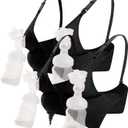 4HOW Pumping Bra Hands Free Nursing Pumping aBra All in One Wireless Padded Maternity Bralette for Large Bust (Black+black)