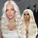 Platinum Blonde Lace Front Wig for Women 5x4x1 Lace Hairline Long Wavy Middle Part Glueless Wig Heat Resistant Synthetic Wigs for Daily Party Cosplay Costume Wig Use 24 Inch