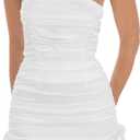 Mizoci Women's Sexy Tube Top Bodycon Mini Dress Strapless Ruffle Bow Back Ruched Party Short Dresses, Large, White