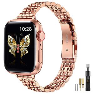 MioHHR Metal Band Compatible with Apple Watch Bands 49mm Ultra3/2/1,46mm Series 11 10,45mm Series 9 8 7,44mm Series 6 5 4 SE,42mm Series 3/2/1,Stainless Steel iWatch Bands for Women,Rose Gold