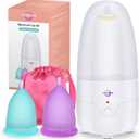 YTYOMUR Menstrual Cup Steamer Sterilizer with 2 Reusable Menstrual Cups, Upgraded Period Cups Cleaner Wash Kit (White)
