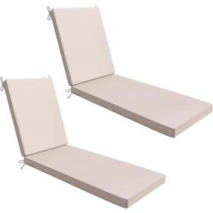 AAAAAcessories Outdoor Chaise Lounge Cushions, Waterproof, Fade-Resistant Patio Furniture Replacement Cushions, 80" x 26" x 3", Set of 2, Khaki Beige