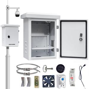 Outdoor Electrical Box withElectrical Cabinet Cooling Fan and Thermostat Set 15.7 * 19.7 * 7.9" IP Weatherproof Box, Vented Box with Removable Mounting Plate Wall/ Pole Mounted(40 * 50 * 20cm)