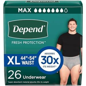 Amazon.com: Depend Fresh Protection Adult Diapers, Incontinence Underwear for Men, Disposable, Maximum, Extra-Large, Grey, 26 Count, 