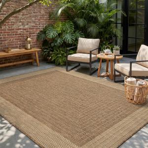MontVoo-Outdoor Rug-Patio Rug 6x9 ft Polypropylene Indoor Outdoor Rugs Outdoor Carpet for Patio Deck Balcony Porch, Textured Weave, Durable for High Traffic, Fade-Resistant, Modern Neutral Brown
