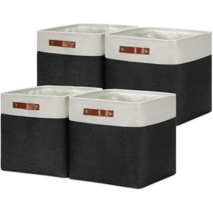 DULLEMELO Storage Baskets, 13 Inch Cube Storage Bins for Shelves Closet Nursery Toy Storage, Foldable Linen Closet Organizers Storage Baskets for Toy Closet Storage?4 Pack - 13" White&Black)