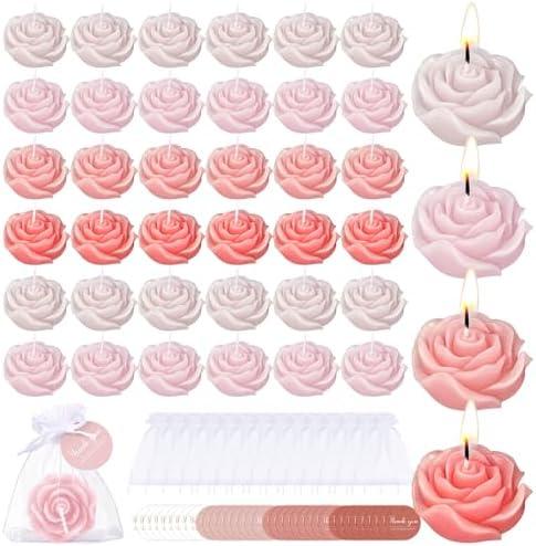 Treela 50 Set Flower Candles Wedding Favor for Guests Mini Pink Champagne Rose Shaped Tealight Candles for Return Gift Wedding Birthday Bridal Shower Housewarming Party