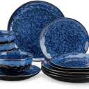 vancasso Starry Dinnerware Set for 4, Handmade Reactive Glaze Stoneware 12 Pieces Plates and Bowls Sets, Dishwasher and Microwave Safe Dish Set, Blue