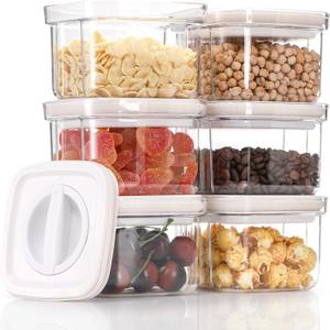 6 Pack Airtight Food Storage Containers, Plastic Snack Food Containers with Lids, 20 Oz Air Tight Cereal Container Set, Small Pantry Containers for Spices, Candy, Coffee