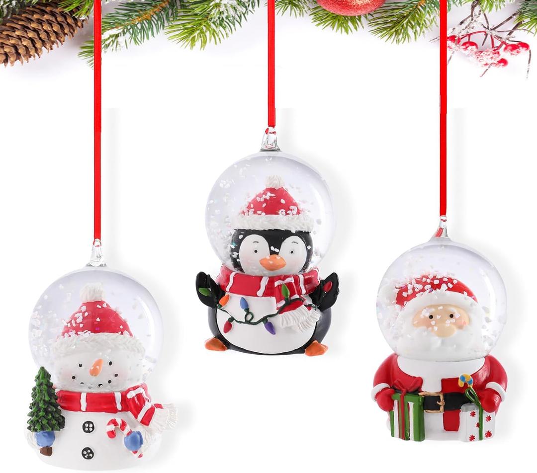 Yinns Christmas Tree Ornament, Mini Christmas Snow Globe Santa Claus and Snow Man Christma Tree Snow Globe Hanging Decoration for Christmas Tree Table Decor 3 Pack