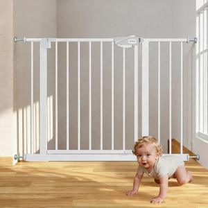 Safety Gate for Stairs & Doorways, Auto-Close Baby Gate or Dog Gate Pressure Mount No Drilling, 30" Tall All Metal Frame with Dual Locking System (White, 30" Tall 29"-43" Wide)