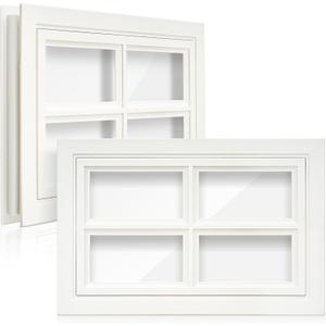 Tandefio 2 Pcs 20-7/8" x 13-3/4" Garage Door Windows, Replacement Vinyl Pane Inserts Kit with UV Resistant Resin Glass for Exterior Garage Door Windows Inserts, Beige(Square Style)