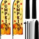 Tioncy 2 Set Pumpkins Feather Flag Kit 7 Ft Pumpkin Swooper Flag Kit for Business Fall Banner Sign with Flagpole and Ground Spike for Advertising Outdoor Decorations