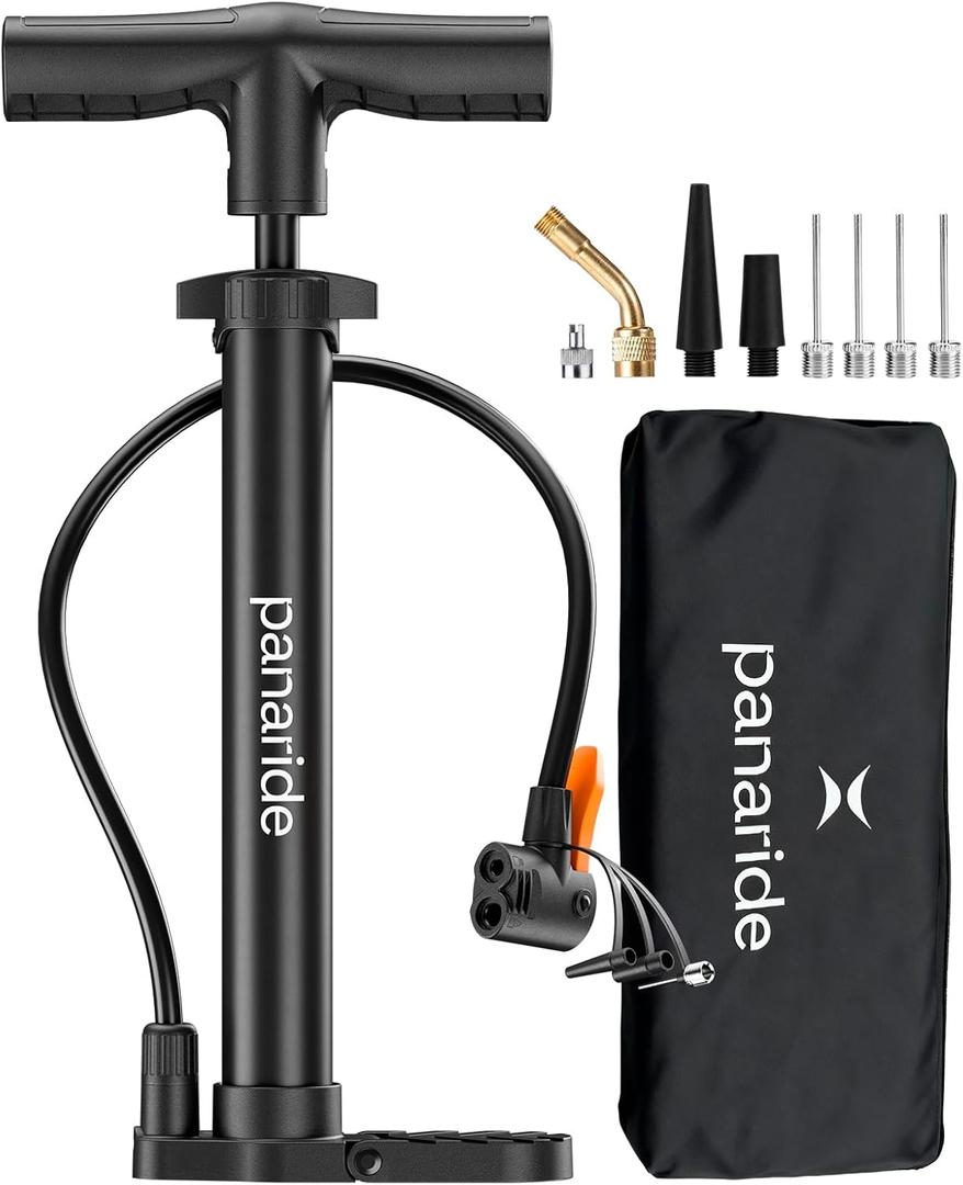 Bike Pump Floor, Advanced Bike Tire Inflator, Bicycle Hand Air Pump with Dual Presta and Schrader Valves, Handheld Pump, Suitable for Road and Mountain Bikes, Baby Stroller, Balls