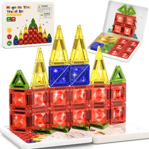 WMXDU Magnetic Tile Mini Diamond Set Travel Size Magnetic Building Toys with Iron Case, Kid's Travel Essential On-The-Go Magnet Construction Toy Set STEM Development Kit Ages 3+, 26-Piece
