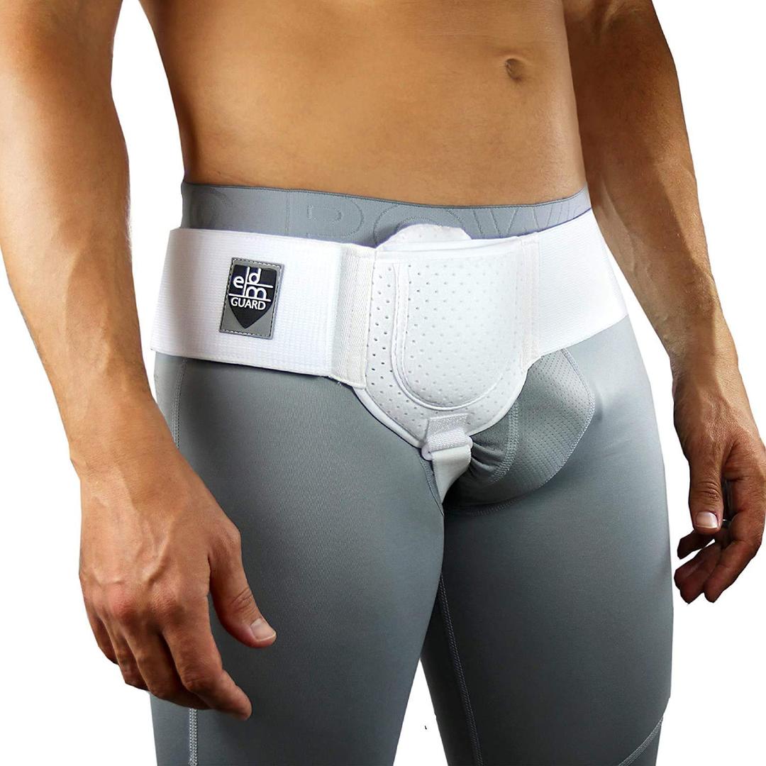 Everyday Medical Hernia Support Guard/ Belt For Men I Left or Right Side I Post Surgery Mens Truss For Inguinal, Groin Hernias I Adjustable Waist Strap I SMALL/MEDIUM (Small/Medium (Pack of 1), White)