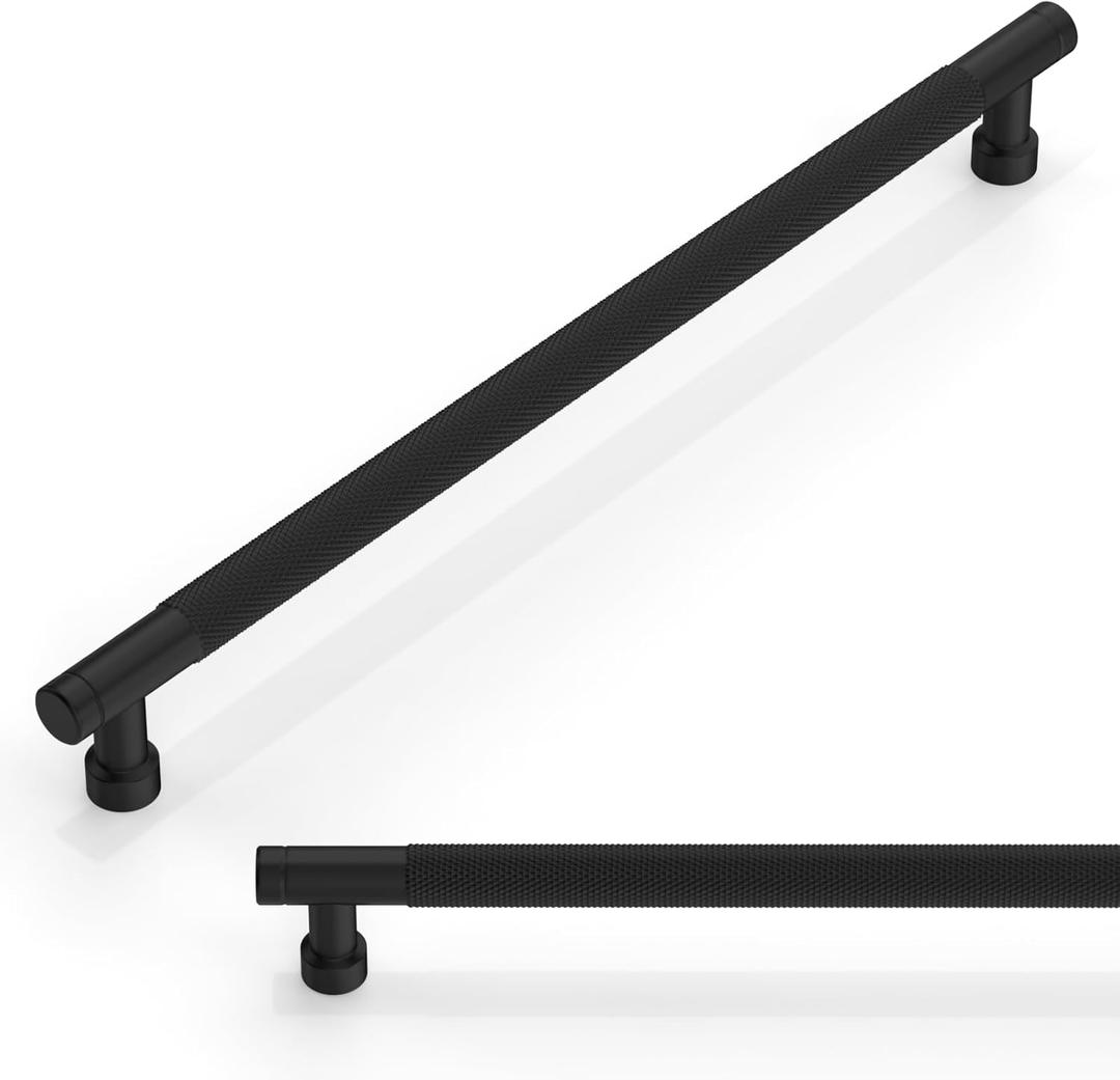 10 Pack Matte Black Knurled Cabinet Pulls 10 Inch(254mm) Kitchen Cabinet Handles Cabinet Hardware for Drawer Pulls