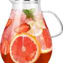 Glass Pitcher with Lid,1 Gallon Glass Water Pitcher Hot/Cold Water Jug, Juice and Iced Tea Beverage Carafe with Lid (Extra-Wide Mouth)