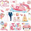 PHOGARY 18pcs Just Married Magnets for Honeymoon Cruise Door Decorations, Just Married Mr Mrs Magnet Elegant Cruise Magnets for Cabin Metal Door Magnetic Sign Honeymoon Anniversary Wedding Party Decor