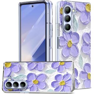 for Samsung Galaxy Z Fold 5 Case with Slim,Magnetic,Transparent Crystal Clear Slim Hard PC Shockproof Anti-Scratch Full Protective Cover for Z Fold 5 5G Purple Flowers 12-ZFOLD5-27