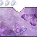 Windshield Sun Shade Butterfly Purple Pastel Car Front Window Sunshade Blocker UV Visor Retractable Automotive Sunshades for Vehicle SUV Truck Protector 55x30 inch (A0937)