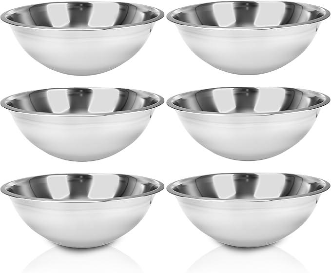 Stainless Steel Mixing Bowls 6 Quart Flat Base Metal Prep Bowls Cooking Baking Serving for Home and Commercial Kitchens Professional Chef With Non Slip Silicone Mat