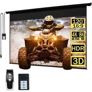 Kayle 120" Motorized Projector Screen Electric Diagonal Automatic Projection 16:9 HD Movies Screen for Home Theater Presentation Education Outdoor Indoor W/Wireless Remote, Wall/Ceiling Mount (Black)