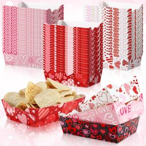 Cunhill 60 Pcs Valentine Party Supplies Food Tray Decoration Paper Disposable Pink Tray Love Paper Tray for Valentine Mother's Day Wedding Birthday Party Supplies(Heart)