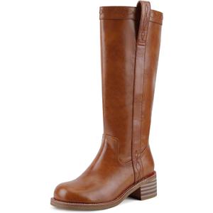 UBWDU Women's Knee High Boots Chunky Block Heel Long Boots Square Toe Low Heel Boots for Women (8.5)