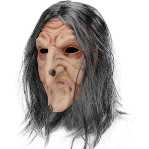 Pigmiss Horror Witch Mask Creepy Old Lady Halloween Scary Realistic Mask Cosplay Party Props (Grey)