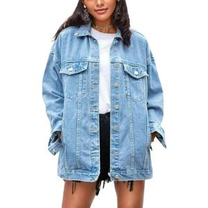 Omoone Women's Oversized Mid Long Denim Jacket Jean Biker Coat (X-Large)