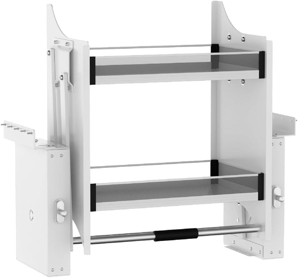 Pull Down Shelf for Kitchen Upper Cabinet, Heavy Duty Cabinet Organizer Large Storage Space, 26-28 Inch Width, White Pull Down Shelf for Kitchen Upper Cabinet, Heavy Duty Cabinet Organizer Large Storage Space, 26-28 Inch Width, White