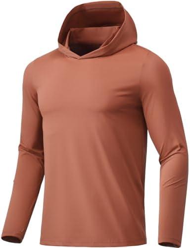 BANTREK Men Athletic Hoodies Long Sleeve Fishing Shirts UPF 50+ Sun Protection Dry Fit Wicking Hooded Running Shirts L