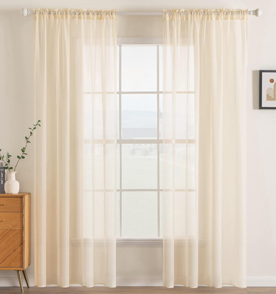 MIULEE 2 Panels Solid Color Sheer Window Curtains Elegant Window Voile Panels/Drapes/Treatment for Bedroom Living Room (54 X 84 Inches Cream Beige)