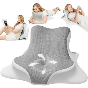 Reading Pillow for Bed, Ergonomic Memory Foam Bed Wedge Pillow for Headboard, Lying, Leaning and Prone, Chin & Back Support Pillows on Bedrest Floor Couch- Gray