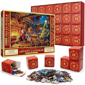 Advent Calendar 2025 Jigsaw Puzzle 1008 Pieces Puzzle 24 Days Christmas Countdown Calendars for Kids Adults