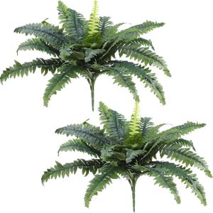 Jutom 2 Pcs Artificial Ferns for Outdoors 22 Inch Large Faux Artificial Boston Fern Fake Bush Plants with 28 Branches Realistic Natural Shrubs Plant for House Office Garden Porch Decor