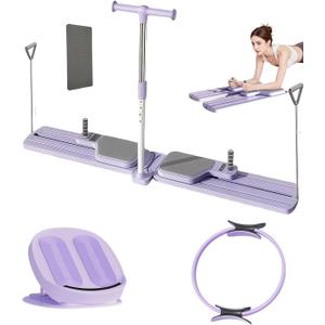 Portable Pilates Reformer Machine, 6in1 Fitness Board & Pilates Equipment Set with Ab Workout Equipment, Pilates Board for Home Workout Multifunctional Push-Up Board (purple)
