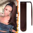 BARSDAR Dark Auburn Straight Wrap Ponytail Extension - 26 Inch Long Straight Wrap Around Ponytails for Women, Synthetic Clip in Ponytail Extensions Dark Auburn Pony Tails Hairpieces