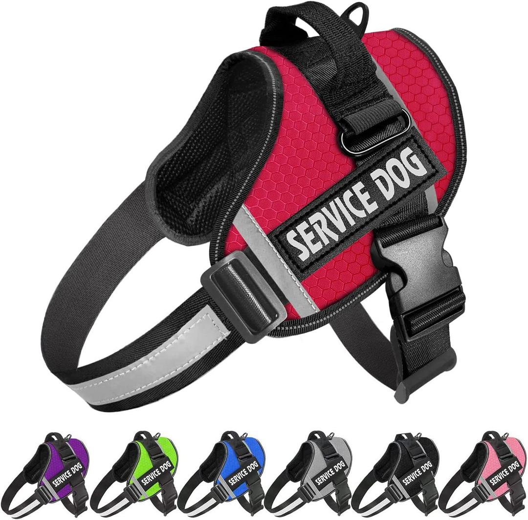 JSXD Dog Harness,No-Pull Service Dog Harness with Handle Adjustable Outdoor Pet Dog Vest 3M Reflective Nylon Material Vest for Breeds,Easy Control for Large Dogs