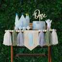DCJHFJ Baby 1st Birthday Party Decorations for Handmade Tassel Garland Highchair Banner with One Cake Topper Blue Crown Hat