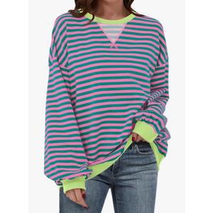 ANRABESS Women Striped Sweatshirts Oversized Crewneck Long Sleeve Shirts Y2K Pullover Top 2026 Fall Outfits Fashion Clothes, 2XL