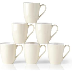 GBHOME 16 OZ Large Porcelain Coffee Mugs Set of 6, Light Weight Ceramic Coffee Cups Set for Cappuccino,Latte,Cocoa, Dishwasher & Microwave Safe, Beige (Vanilla)