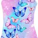 Idgreatim Little Girls One Piece Swimsuits Quick Dry Beach Swimwear Bathing Suit for Beach  (Pink Butterflies), 11-12 Years