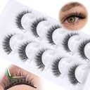 Natural Self Adhesive Lashes Cat Eye Lashes Wispy Self Adhesive Eyelashes No Glue Needed D-Curly Reusable Natural Strip Lashes Cat Eye False Eyelashes Natural Look 5 Pairs by Zegaine