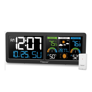 Geevon Weather Stations Wireless Indoor Outdoor Thermometer with Atomic Clock, HD Color Display Digital Temperature Humidity Gauge with Brometer, Comfort Indicator, and Adjustable Backlight (Black)